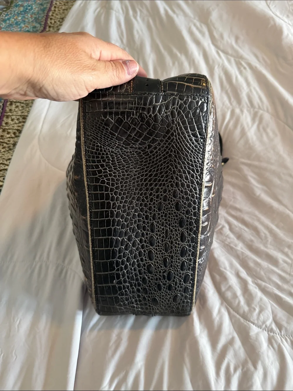 Brahmin Black Croc-Embossed Hobo Shoulder Bag